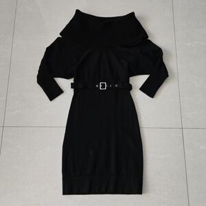 Karen Millen Fitted Three-Quarter-Sleeve Sweater Dress - Black - Size XS